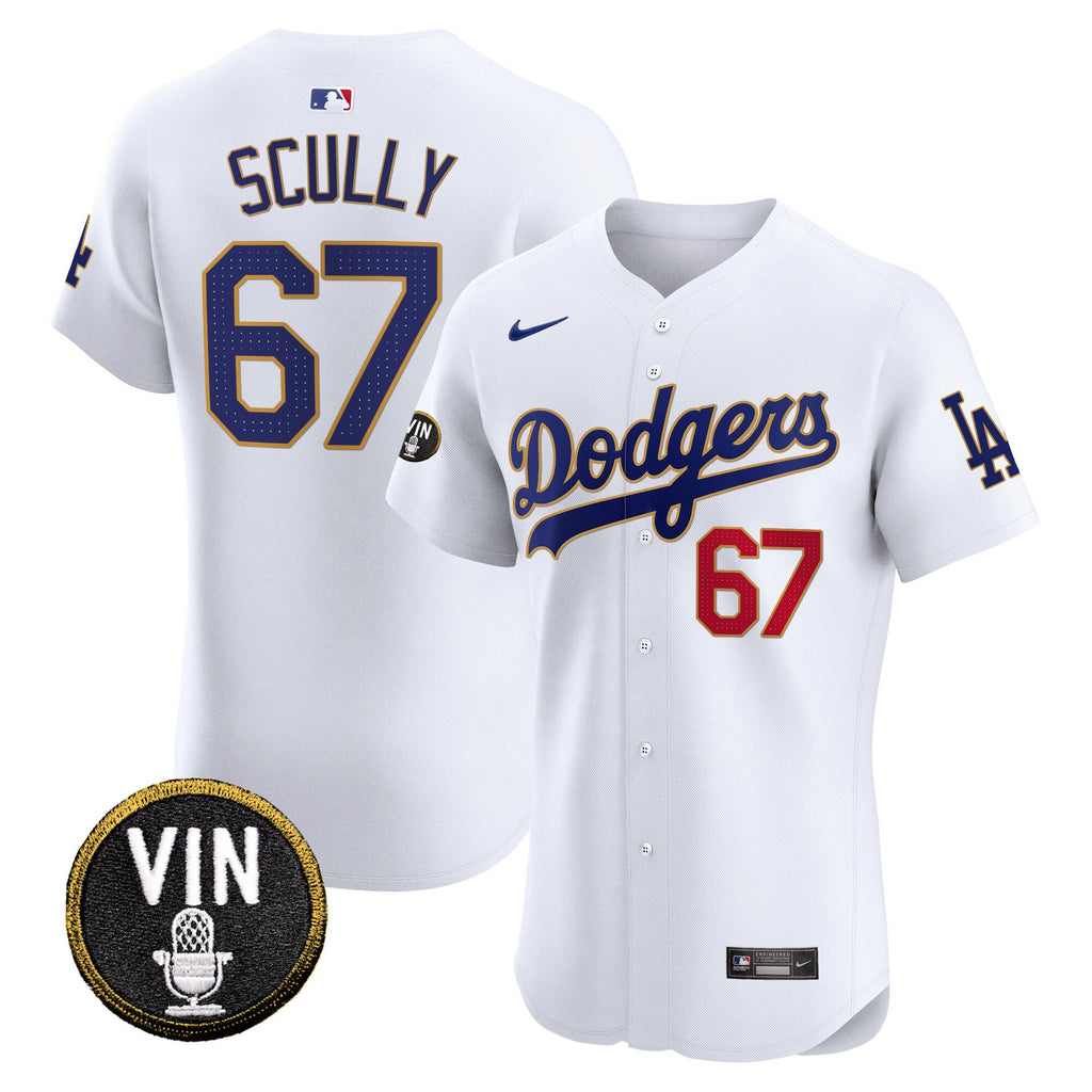 Men’s Vin Scully Patch Gold Trim Vapor Premier Elite Jersey