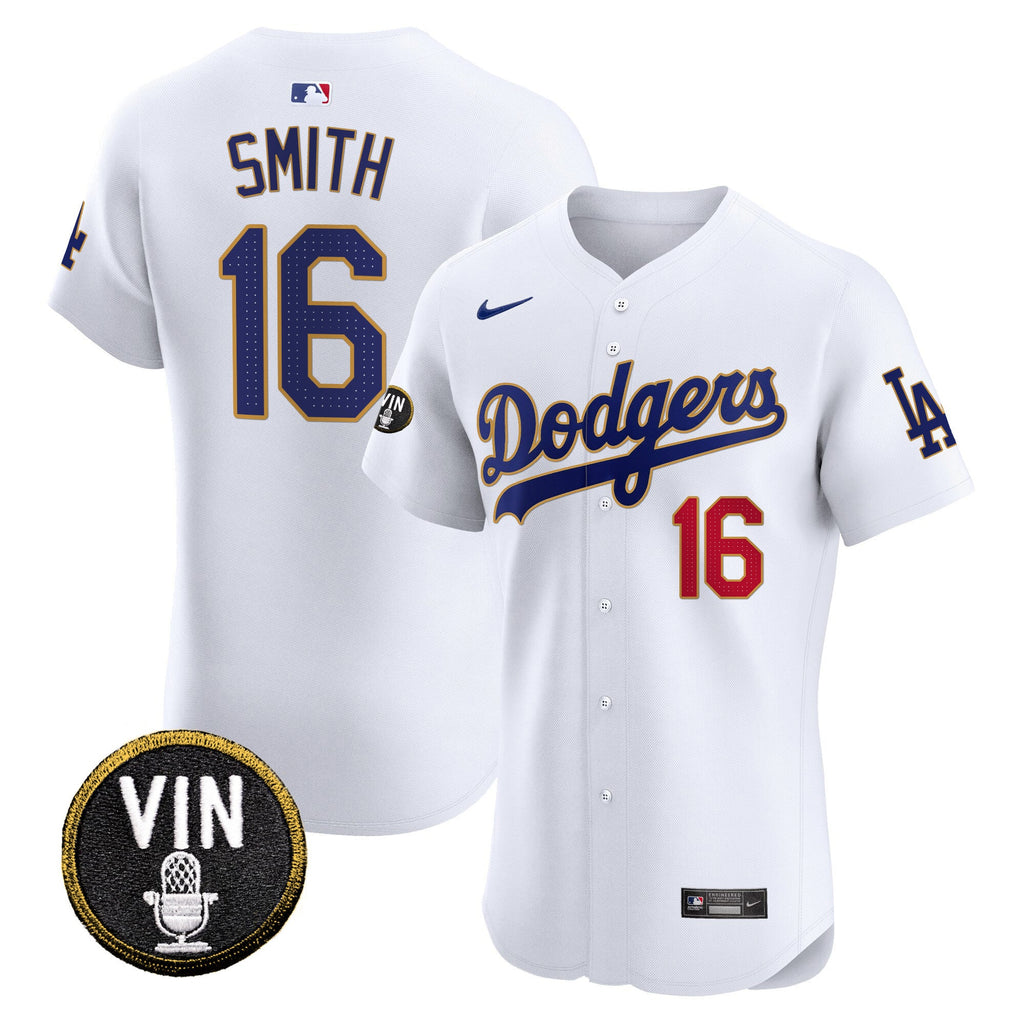 Men’s Vin Scully Patch Gold Trim Vapor Premier Elite Jersey