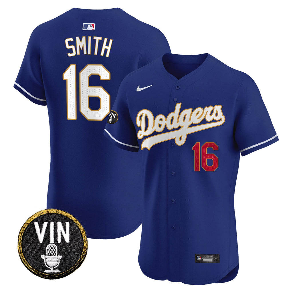 Men’s Vin Scully Patch Gold Trim Vapor Premier Elite Jersey