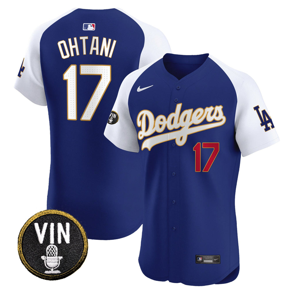 Men’s Vin Scully Patch Gold Trim Vapor Premier Elite Jersey