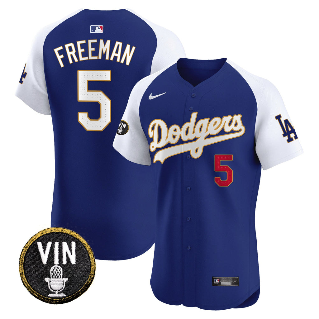 Men’s Vin Scully Patch Gold Trim Vapor Premier Elite Jersey