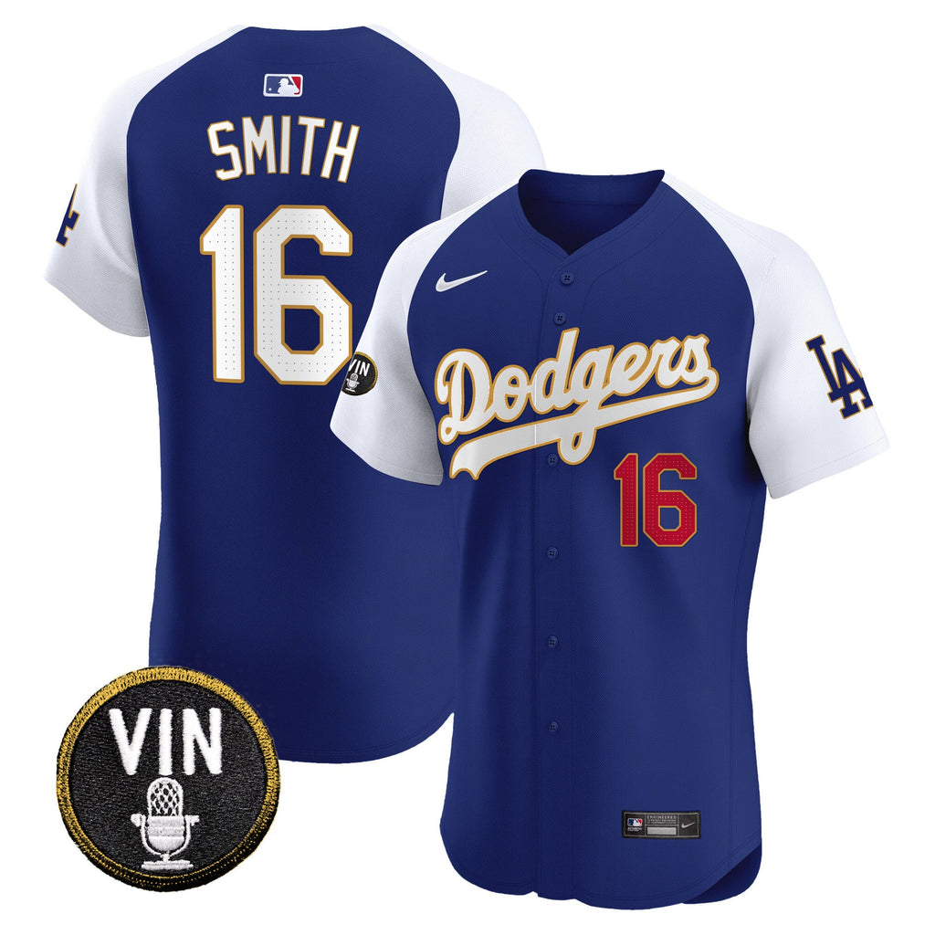 Men’s Vin Scully Patch Gold Trim Vapor Premier Elite Jersey