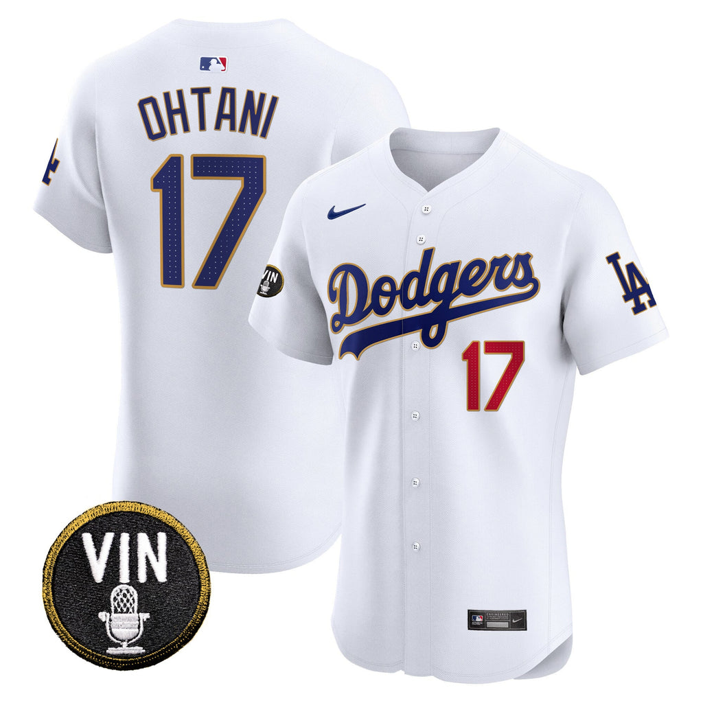 Men’s Vin Scully Patch Gold Trim Vapor Premier Elite Jersey