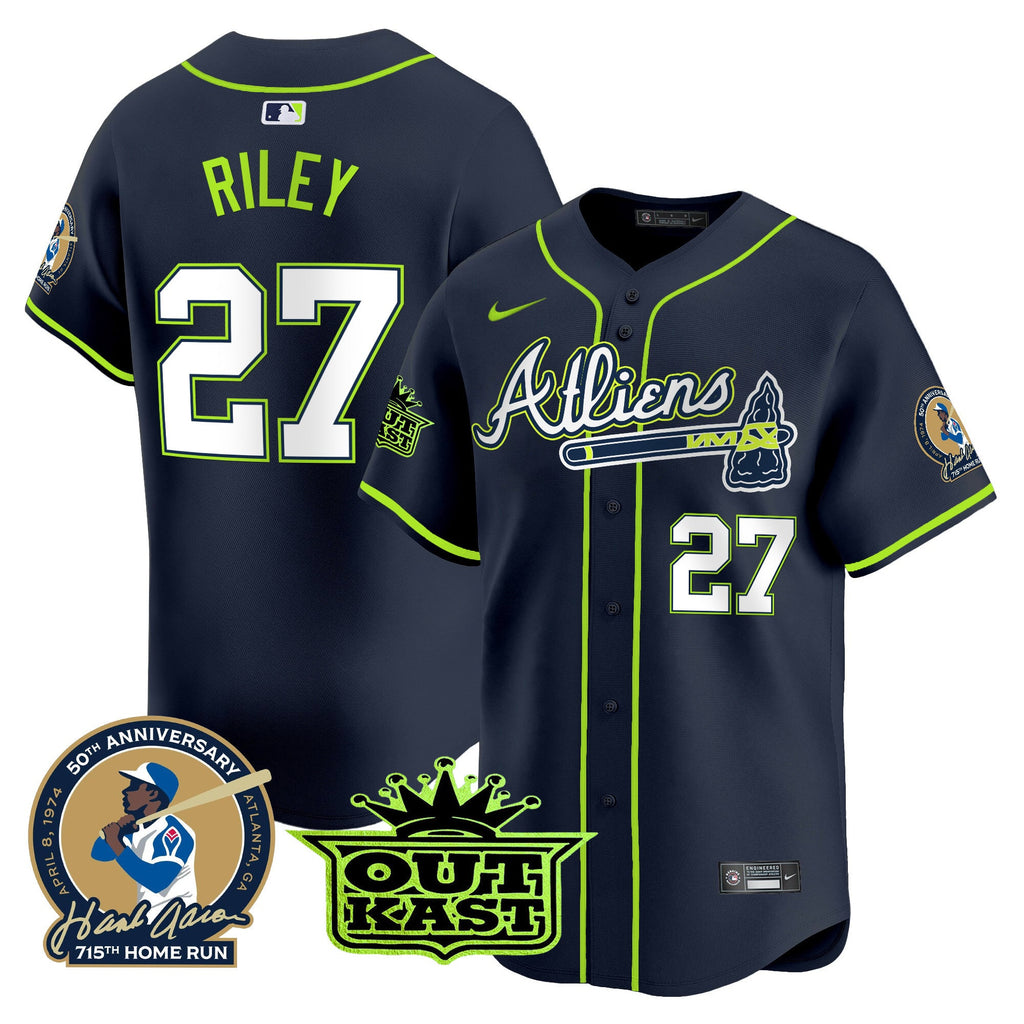 Men’s Atlanta Atliens & Hank Aaron Patch Vapor Premier Limited Jersey