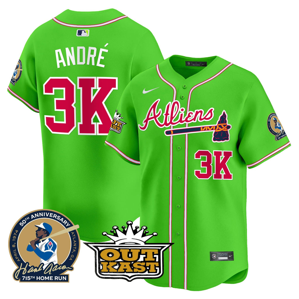 Men’s Atlanta Atliens & Hank Aaron Patch Vapor Premier Limited Jersey