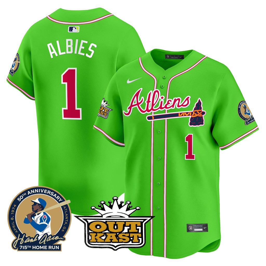Men’s Atlanta Atliens & Hank Aaron Patch Vapor Premier Limited Jersey