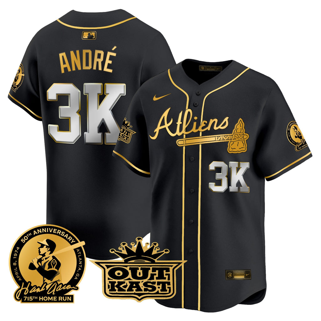 Men’s Atlanta Atliens & Hank Aaron Patch Vapor Premier Limited Jersey