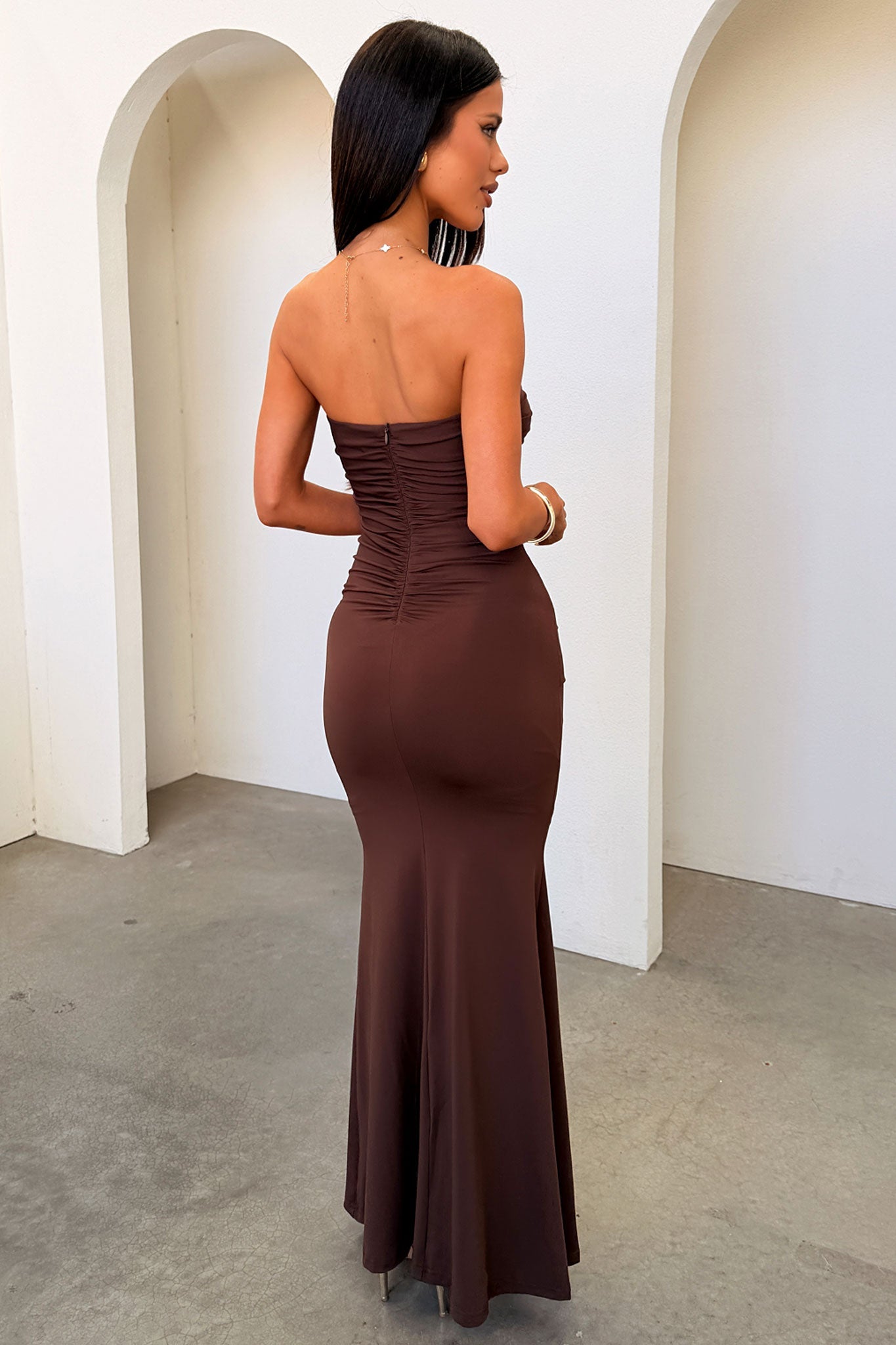 Monique Strapless Wrap Maxi Dress - Brown