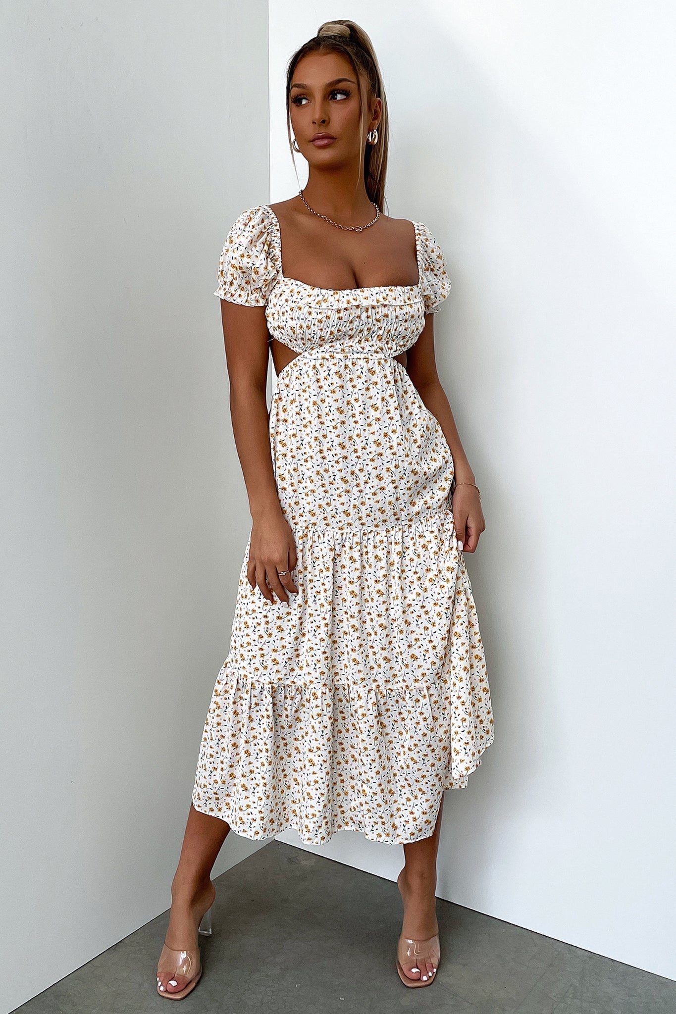 Noelle Midi Dress - Yellow Floral